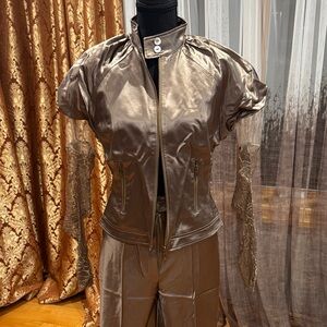 John Galliano Shimmering Bronze Bomber Jacket